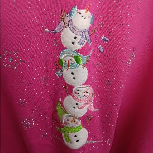 EUC Decorated Originals XL Pink Snowman Applique Rhinestone Sweatshirt - Picture 2 of 4